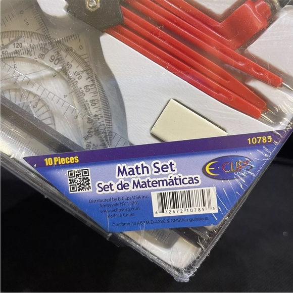 Compass Protractor Triangle Ruler Set Math Drafting Drawing Geometry Red - Picture 3 of 3